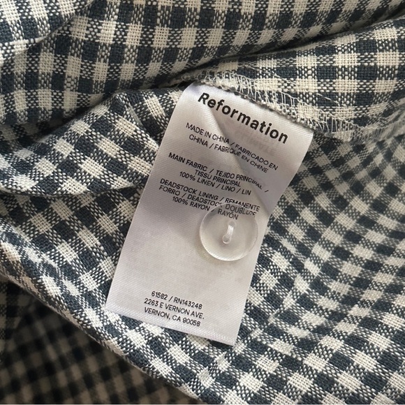 NEW Reformation Balia Midi Linen Dress in Slate Check Plaid Navy White  | size 2 - Picture 13 of 16